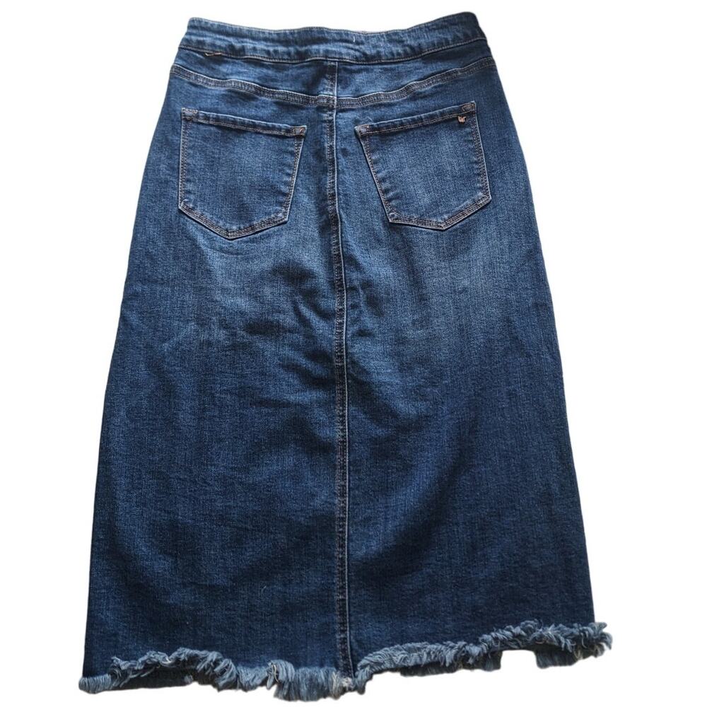 Tricot Long Denim Blue Fringe Hem Button Up Skirt Small - Picture 5 of 9